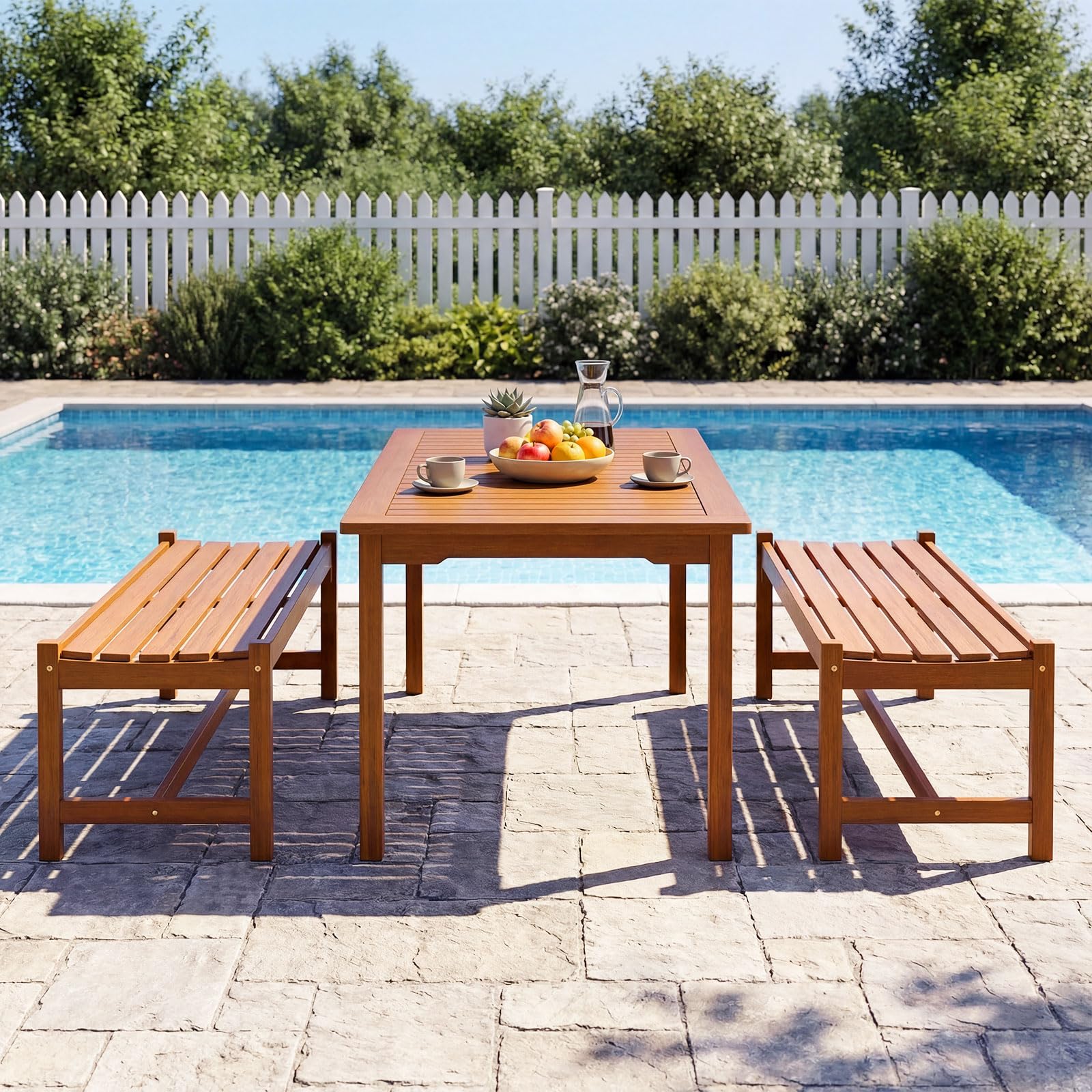 Tangkula Outdoor Wood Bench Backless Set of 1/2 Solid Hardwood Patio Dining Bench(1/2) - Product image 5