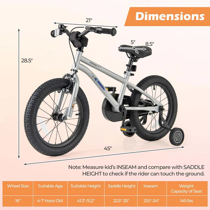 16" Kids Bike for 4-7 Years Old Girls Boys Sport Bicycle with Adjustable Saddle, Training Wheels - Product image 36