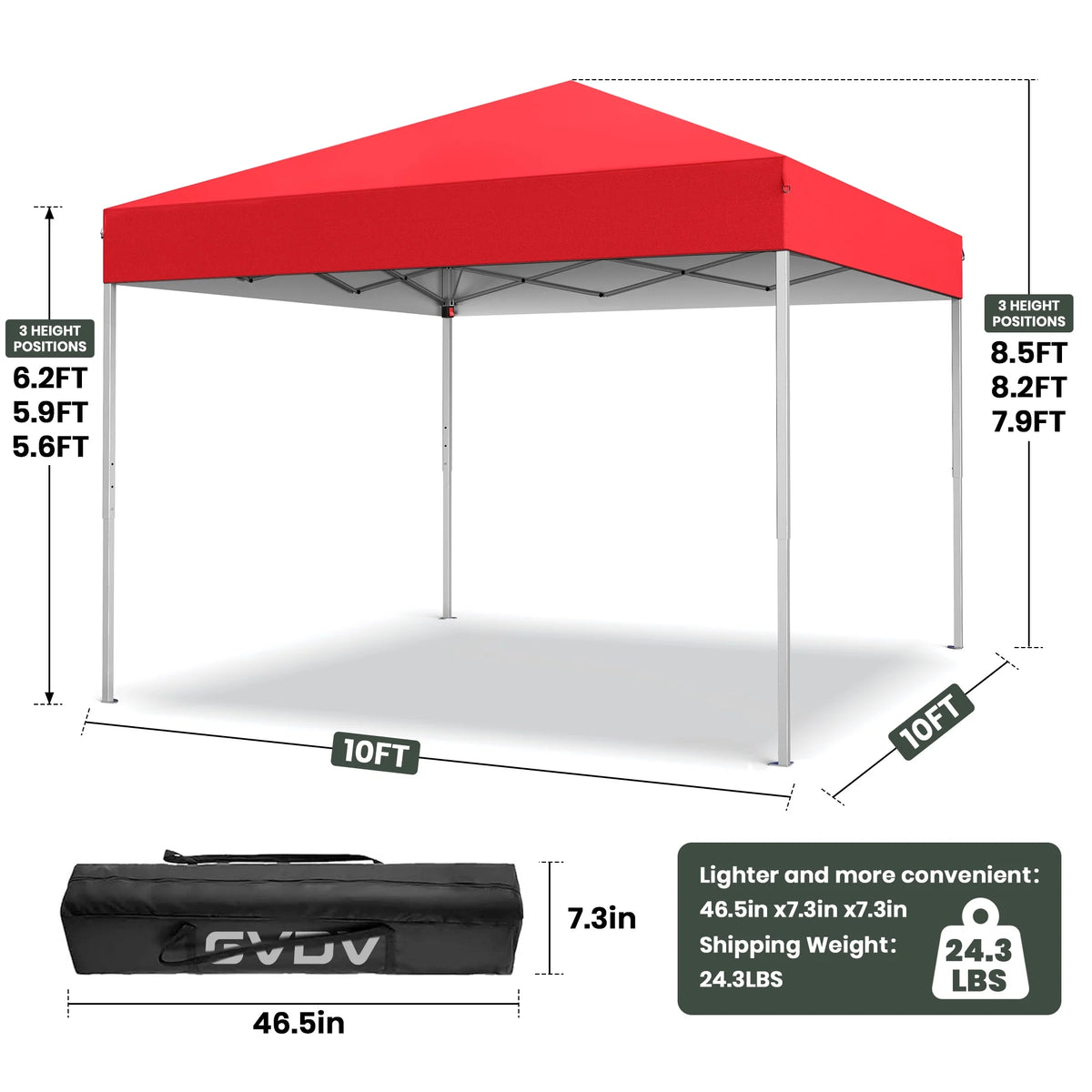 GVDV Canopy Tent, 10x10 Ft Easy Pop up Outdoor Canopy Tent, Portable Straight Leg Gazebo Instant Canopy - Product image 61