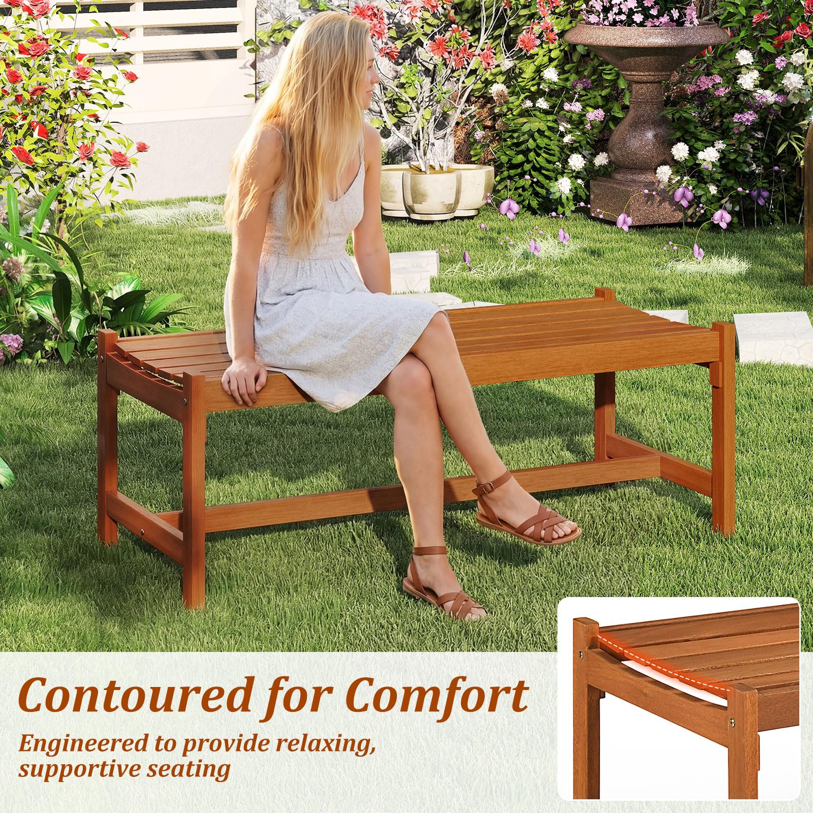 Tangkula Outdoor Wood Bench Backless Set of 1/2 Solid Hardwood Patio Dining Bench(1/2) - Product image 9