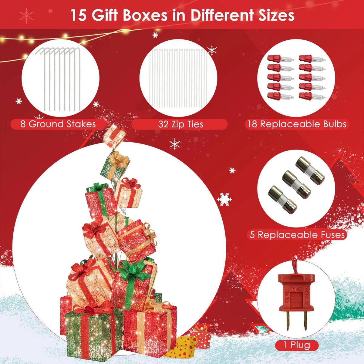 Tangkula 5.6 FT Christmas Lighted Gift Box Tower - Product image 5
