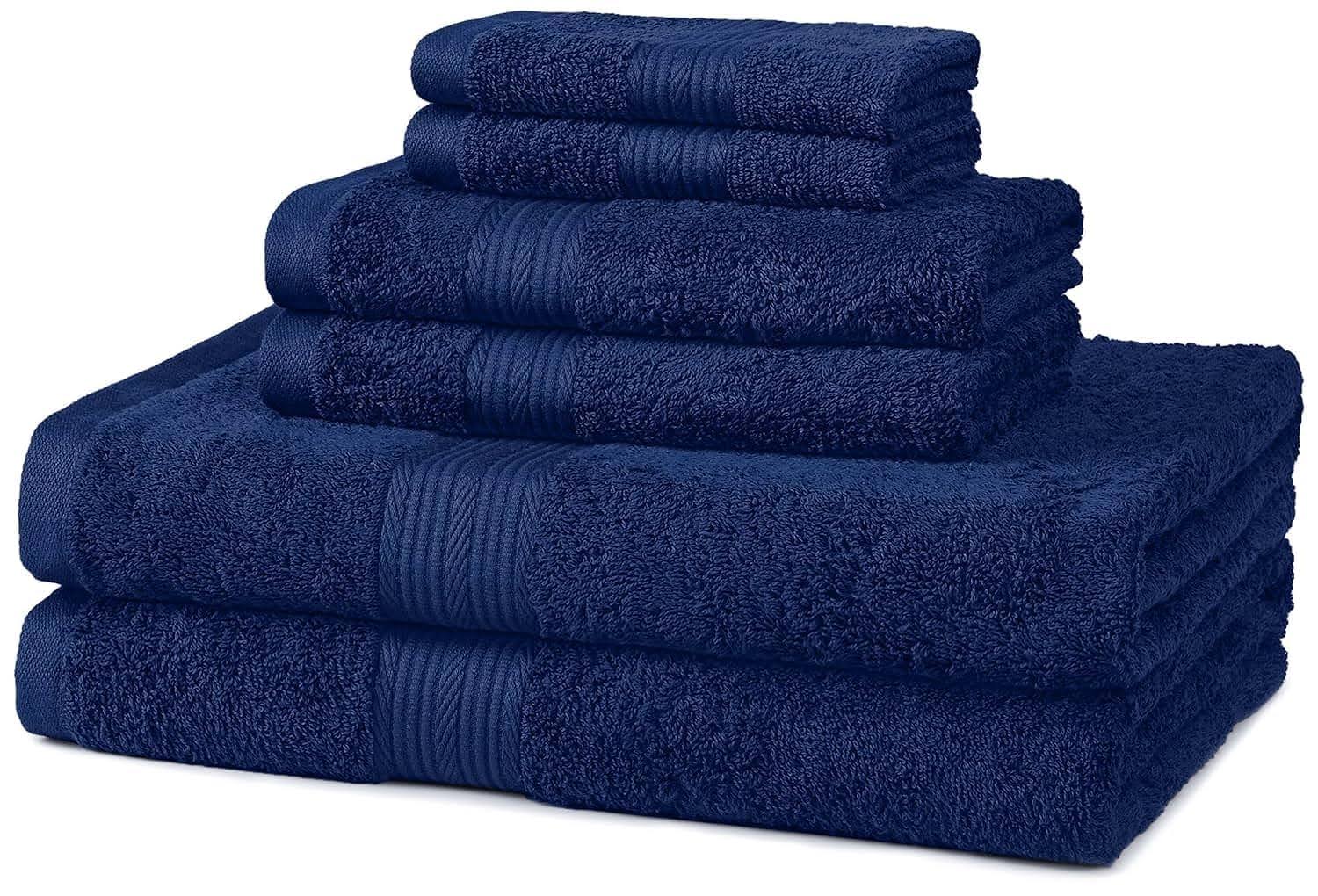AmazonBasics Navy Blue Fade-Resistant 6-Piece Cotton Bath Towel Set - Product image 1