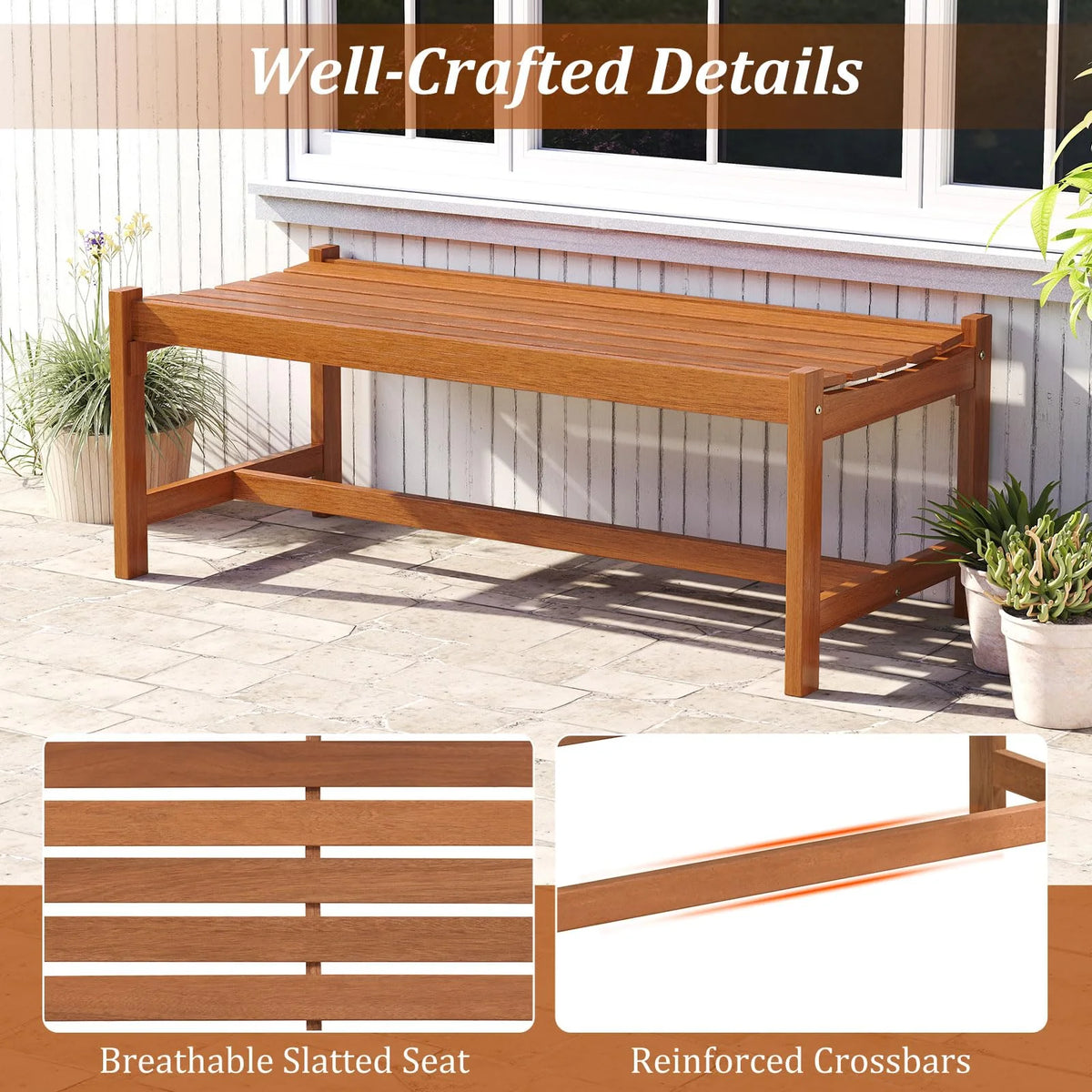 Tangkula Outdoor Wood Bench Backless Set of 1/2 Solid Hardwood Patio Dining Bench(1/2) - Product image 6