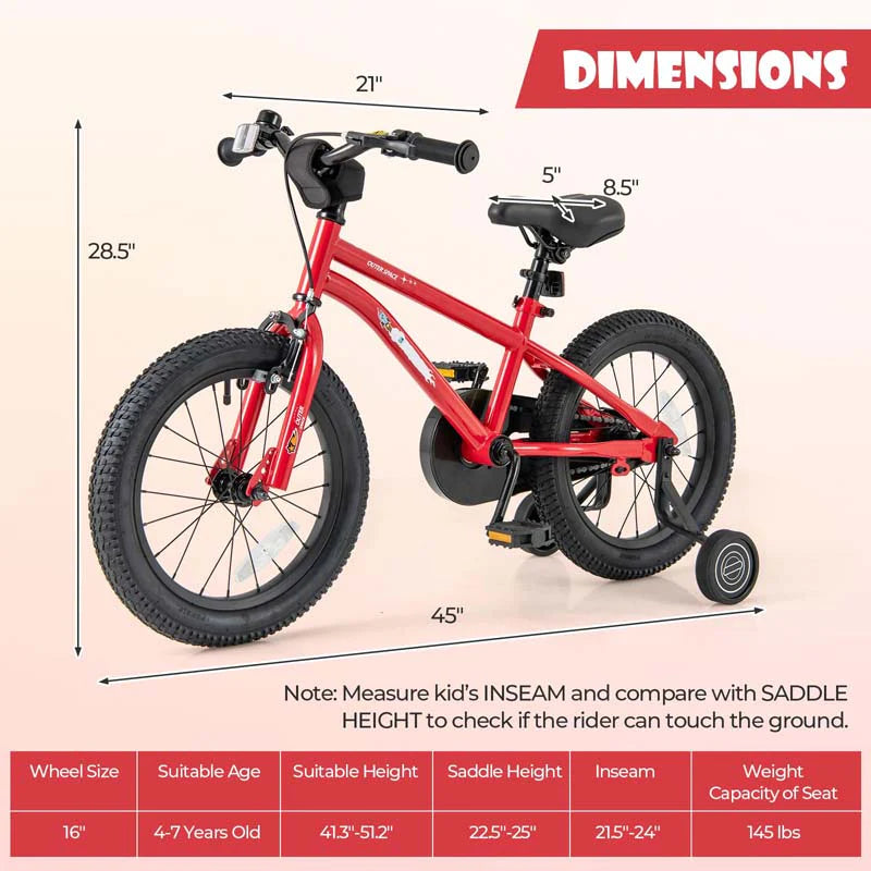 16" Kids Bike for 4-7 Years Old Girls Boys Sport Bicycle with Adjustable Saddle, Training Wheels - Product image 27