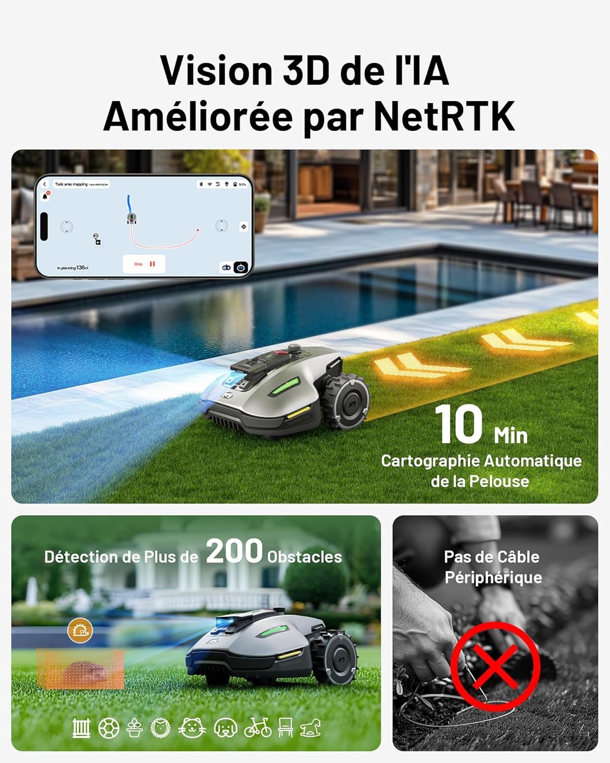 MAMMOTION YUKA Mini 700 Wireless Robot Lawn Mower, NetRTK+Vision, No RTK Antenna Required, Recommended 700 m², 50% Slope, Automatic Mapping, with 4G Module