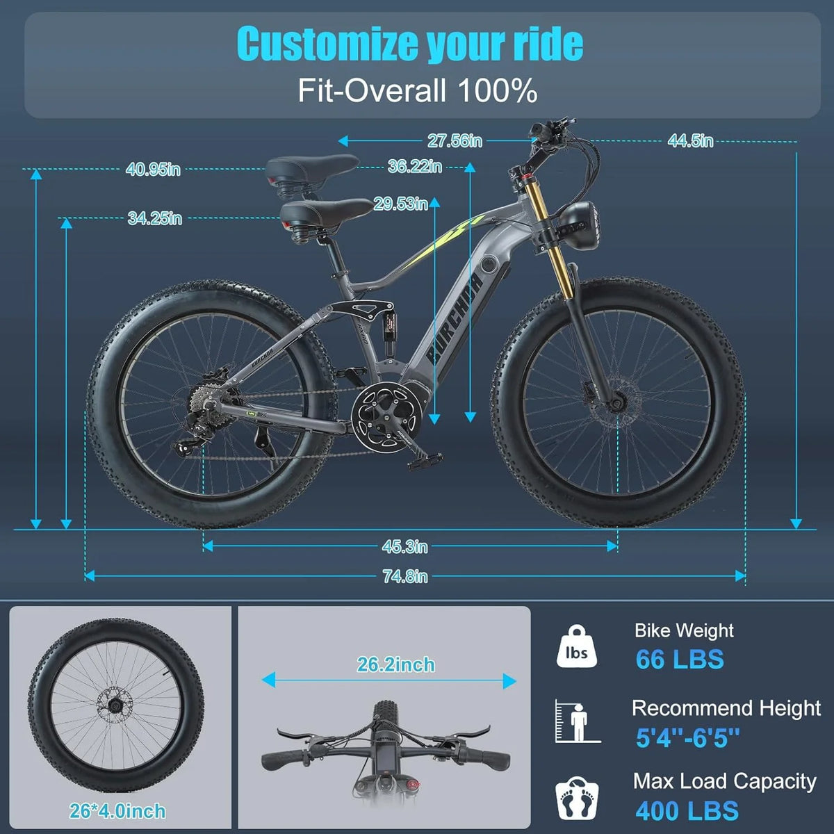 Electric Bike for Adults 26'', 1000W E - Mountain Bike 48V 30/20ah UL2849 Removable Battery - Product image 19