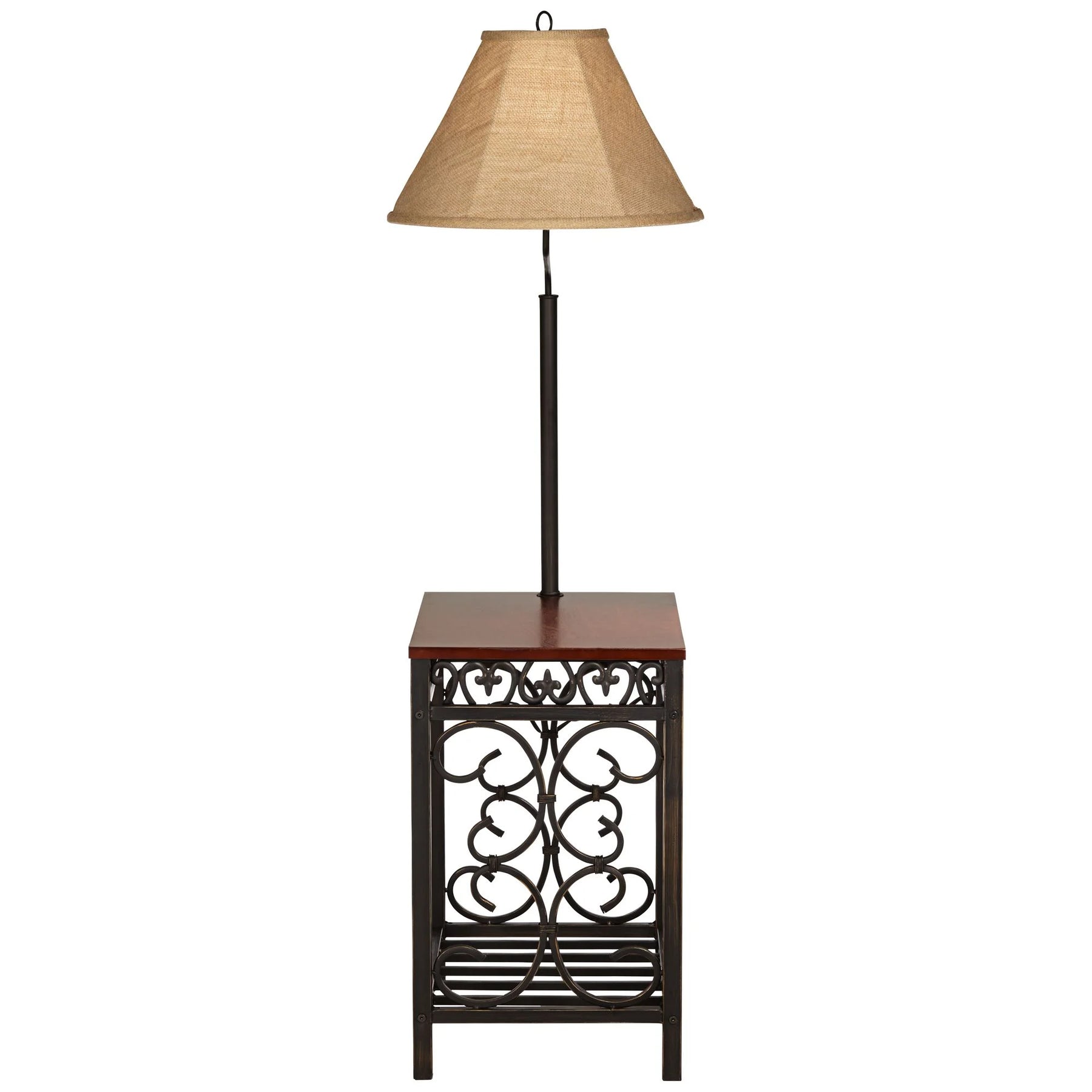 Regency Hill Travata Rustic Vintage Floor Lamp with End Table 54" Tall Bronze Scrollwork Swing Arm Burlap - Product image 6