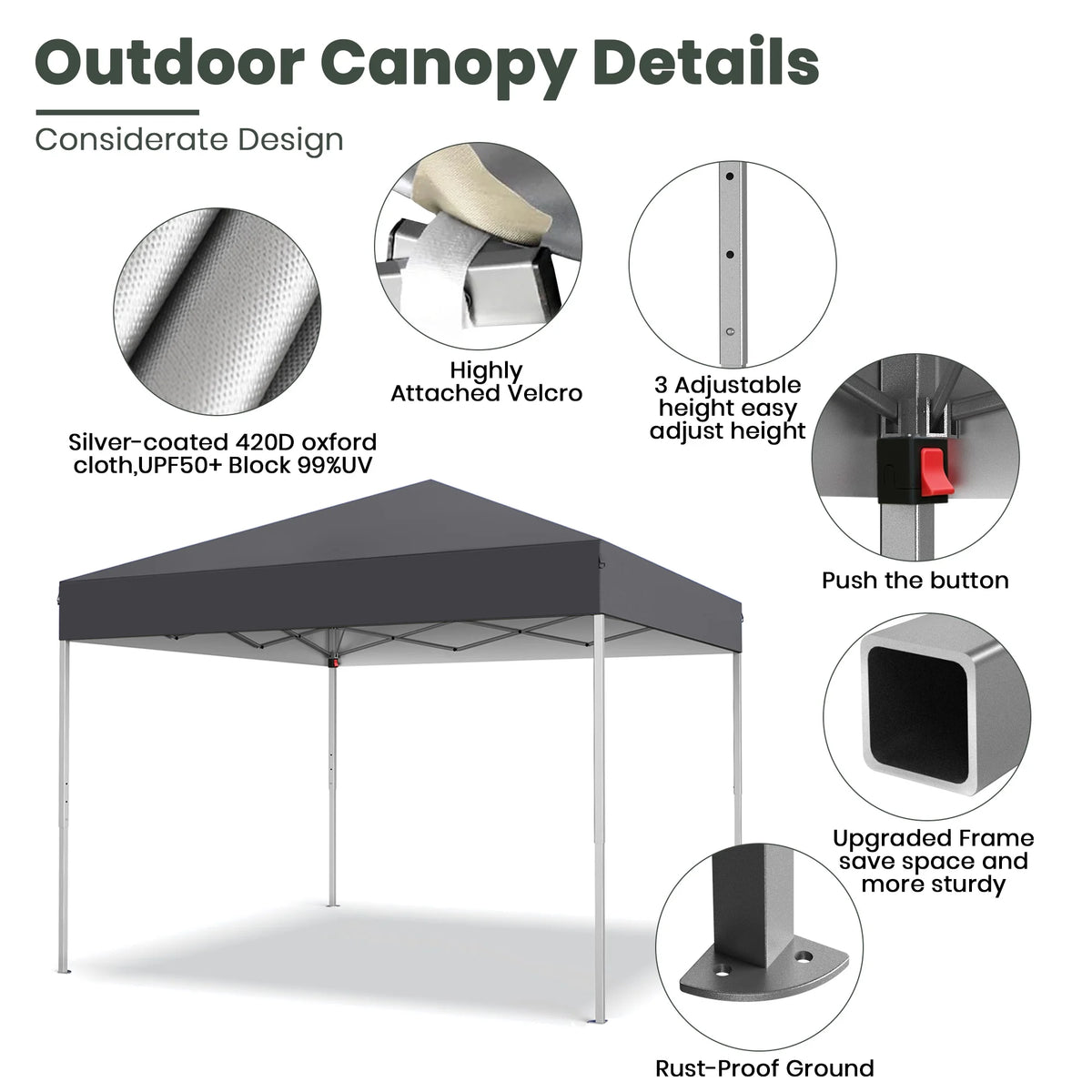 GVDV Canopy Tent, 10x10 Ft Easy Pop up Outdoor Canopy Tent, Portable Straight Leg Gazebo Instant Canopy - Product image 30