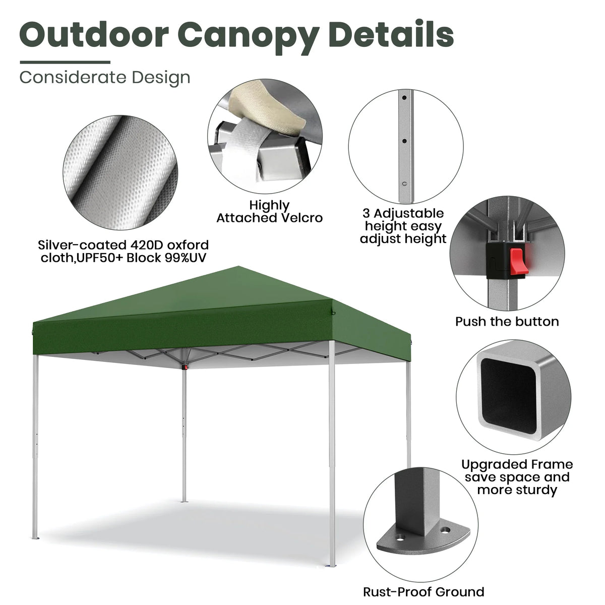 GVDV Canopy Tent, 10x10 Ft Easy Pop up Outdoor Canopy Tent, Portable Straight Leg Gazebo Instant Canopy - Product image 19