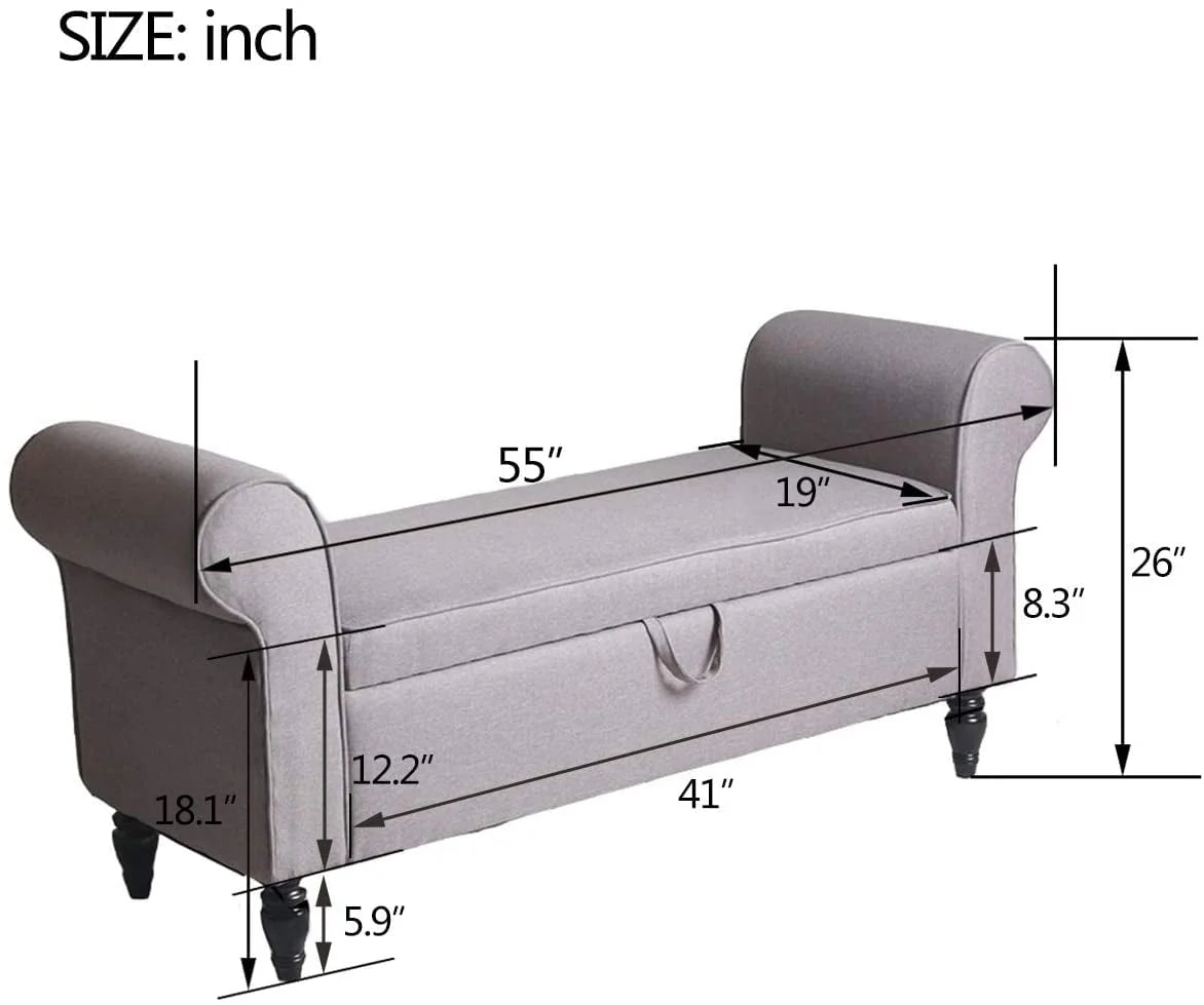 Andeworld Storage Bench with Arms Upholstered Bench Settee for Bedroom Living Room Gray - Product image 3