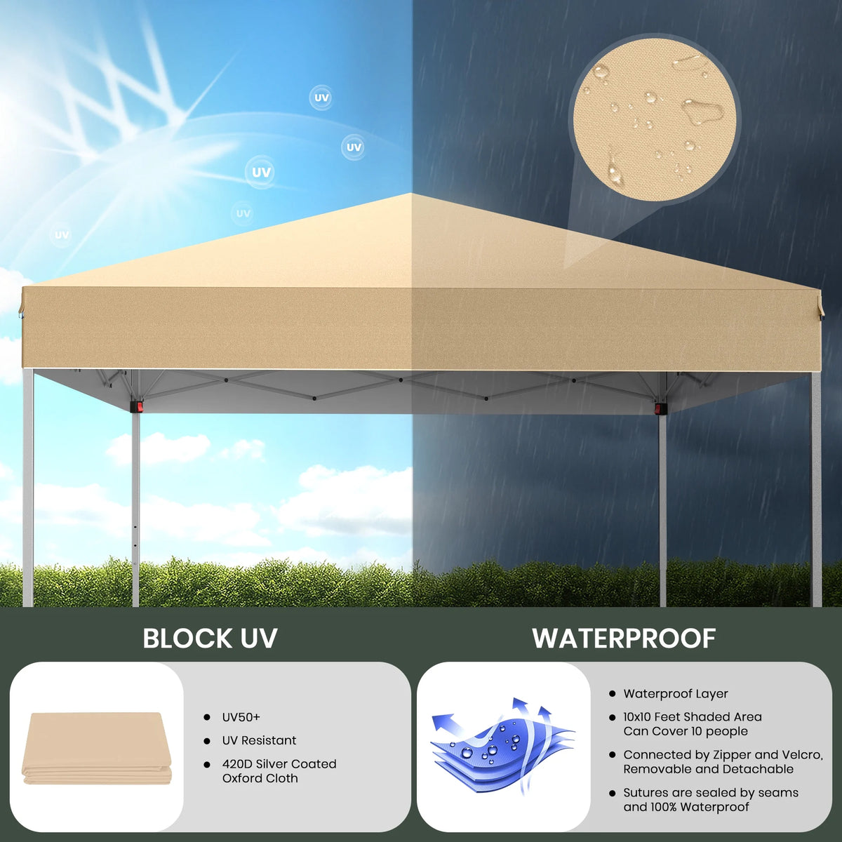 GVDV Canopy Tent, 10x10 Ft Easy Pop up Outdoor Canopy Tent, Portable Straight Leg Gazebo Instant Canopy - Product image 71