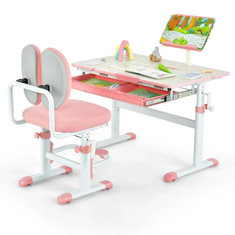 Height-Adjustable Kids Study Desk Chair Set, Tiltable Student Writing Table & Chair Set with Book Stand - Product image 3