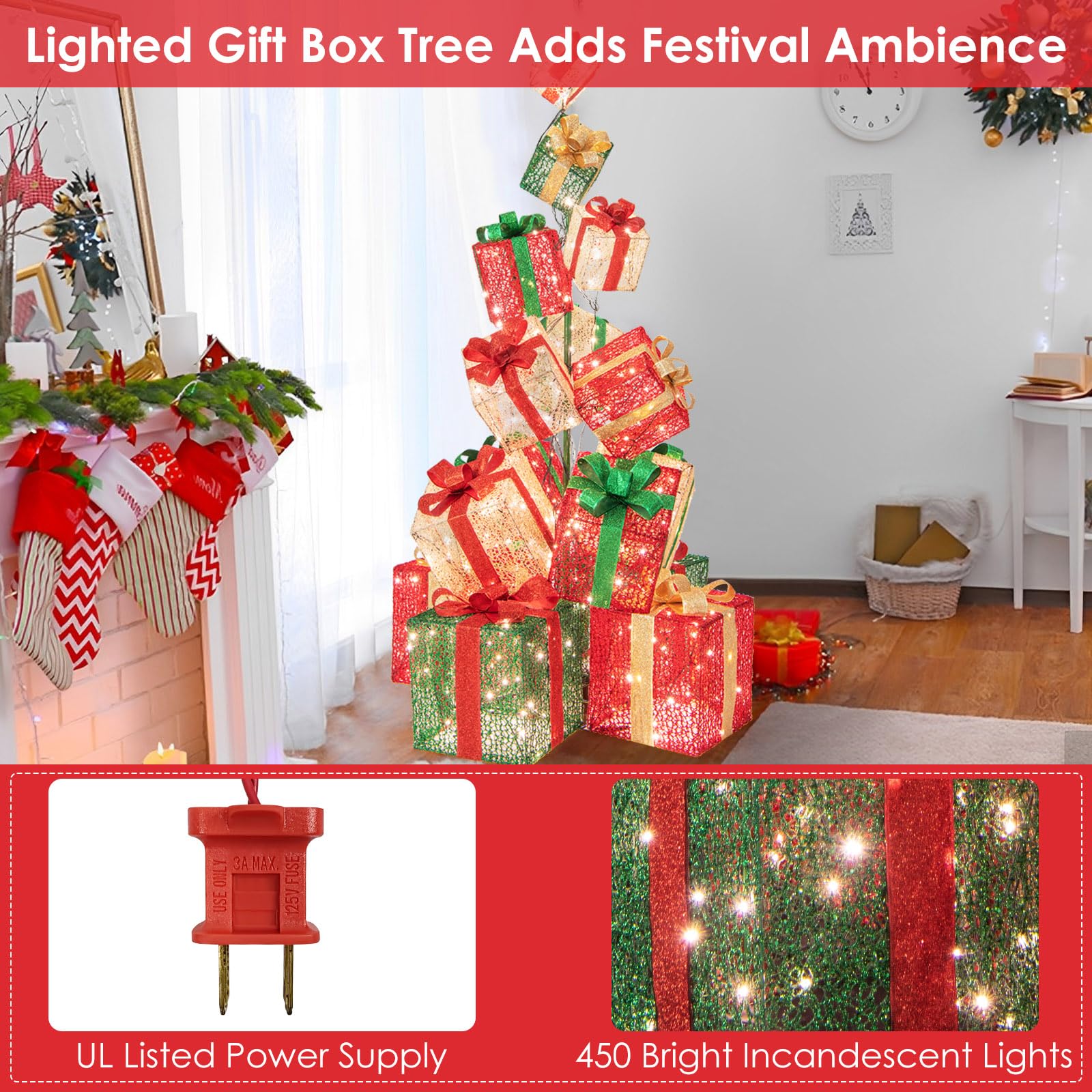 Tangkula 5.6 FT Christmas Lighted Gift Box Tower - Product image 6