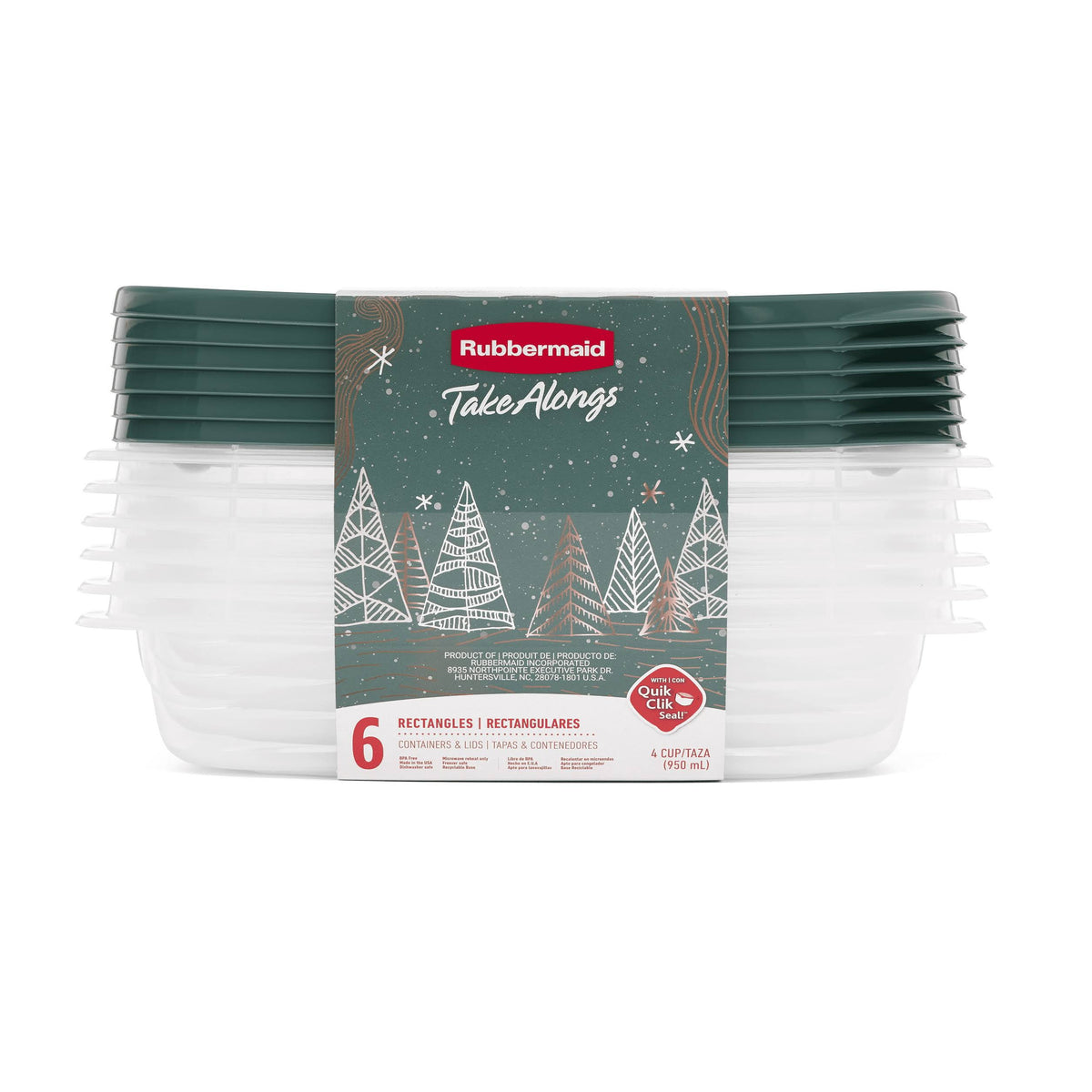 Rubbermaid TakeAlongs 4 Cup Rectangle Food Storage Containers, Set of 6, Blue Spruce - Product image 1