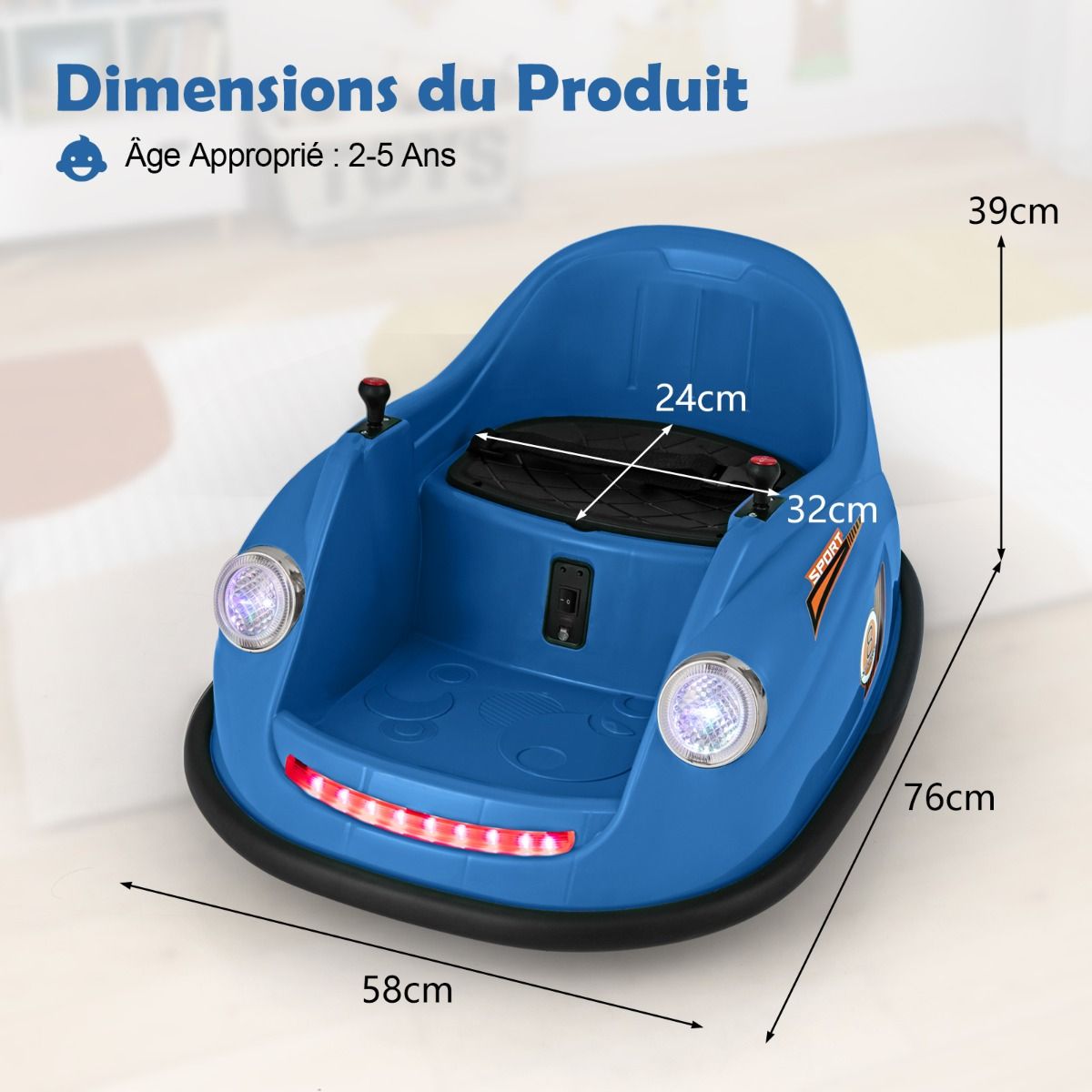 12V Electric Bumper Car for Kids Battery Powered Remote Control LED Lights Music for Ages 2-5 Pink/Red/Blue -