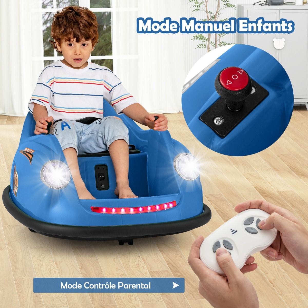 12V Electric Bumper Car for Kids Battery Powered Remote Control LED Lights Music for Ages 2-5 Pink/Red/Blue -
