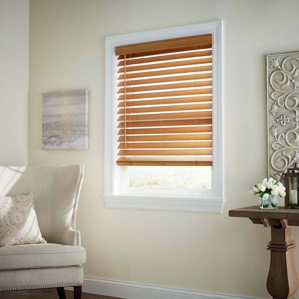 Home Decorators Collection Chestnut Cordless Premium Faux Wood Blinds with 2.5 in. Slats - 22.5 in - Product image 1