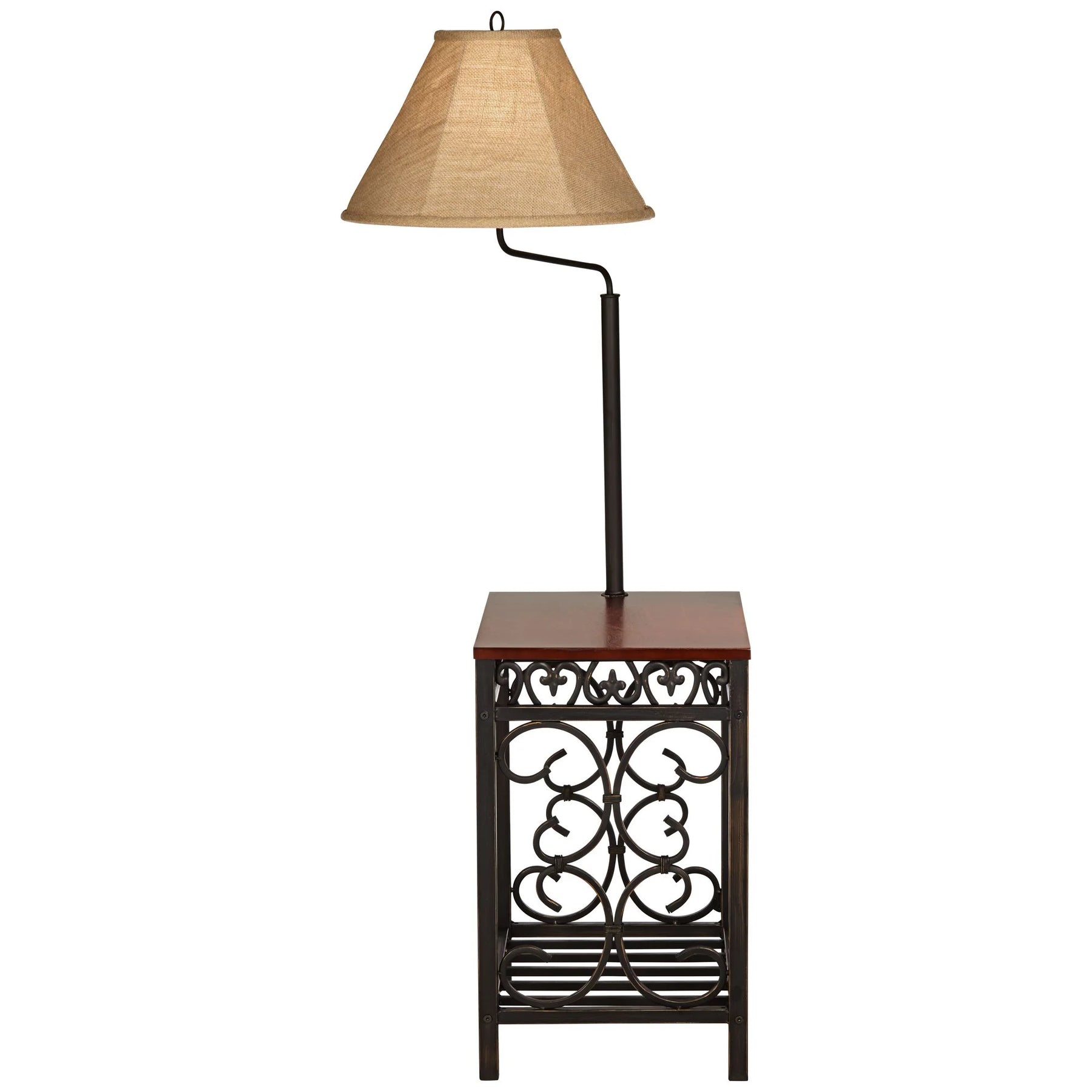 Regency Hill Travata Rustic Vintage Floor Lamp with End Table 54" Tall Bronze Scrollwork Swing Arm Burlap - Product image 7