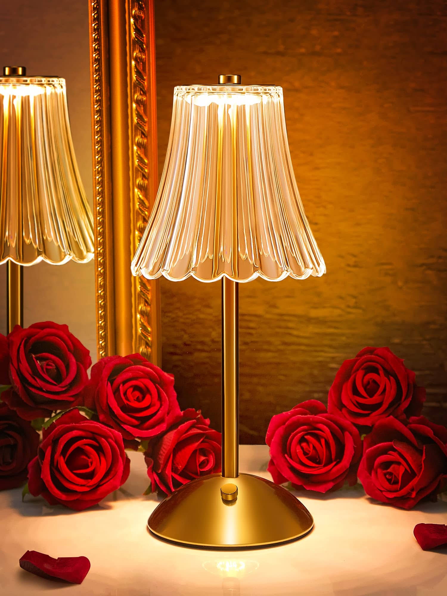 Vintage Lamp Flower Lamp, 3 Colors Nightstand Lamp Bedside Lamp, Battery Operated Lamp Cordless Lamp - Product image 1
