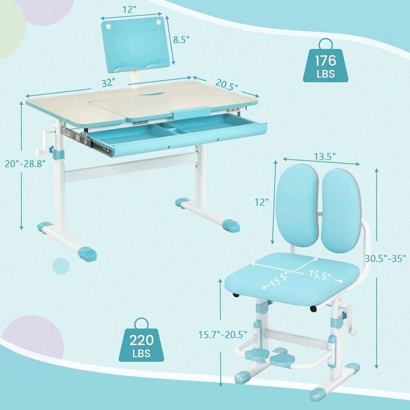 Height-Adjustable Kids Study Desk Chair Set, Tiltable Student Writing Table & Chair Set with Book Stand - Product image 17