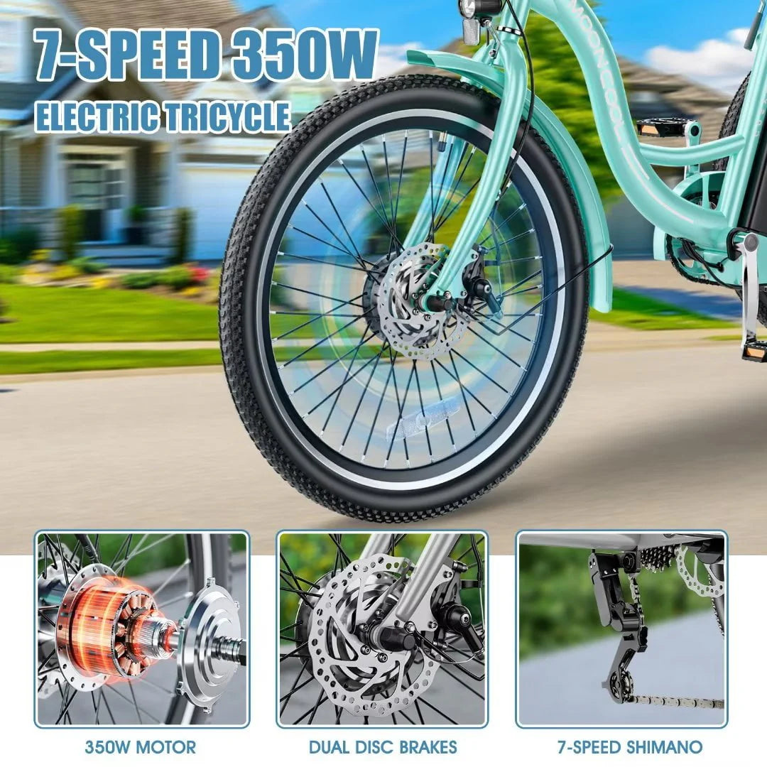 Docred 24" Electric Tricycle for Adults & Seniors, 7 Speed 3 Wheel E - Bike with Large Basket/Low - Product image 5