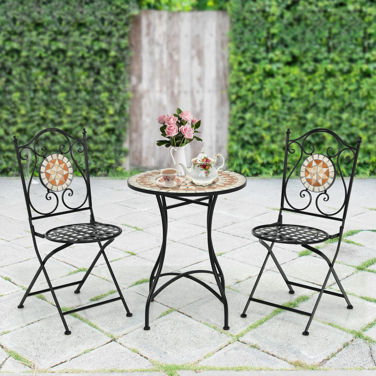 Mosaic Style Garden Table Iron Frame and Anti-Rust Coating for 60 x 60 x 72 CM -