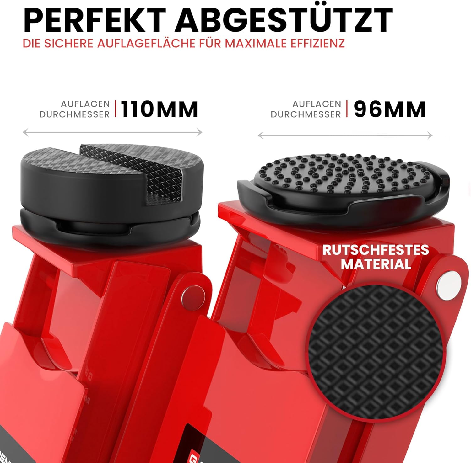 3T Hydraulic Jack - Flat Lifting Height: 75-505 mm - with 2 Rubber Supports - Professional Hydraulic Jack - 360° Lifting Casters, GTWH3000