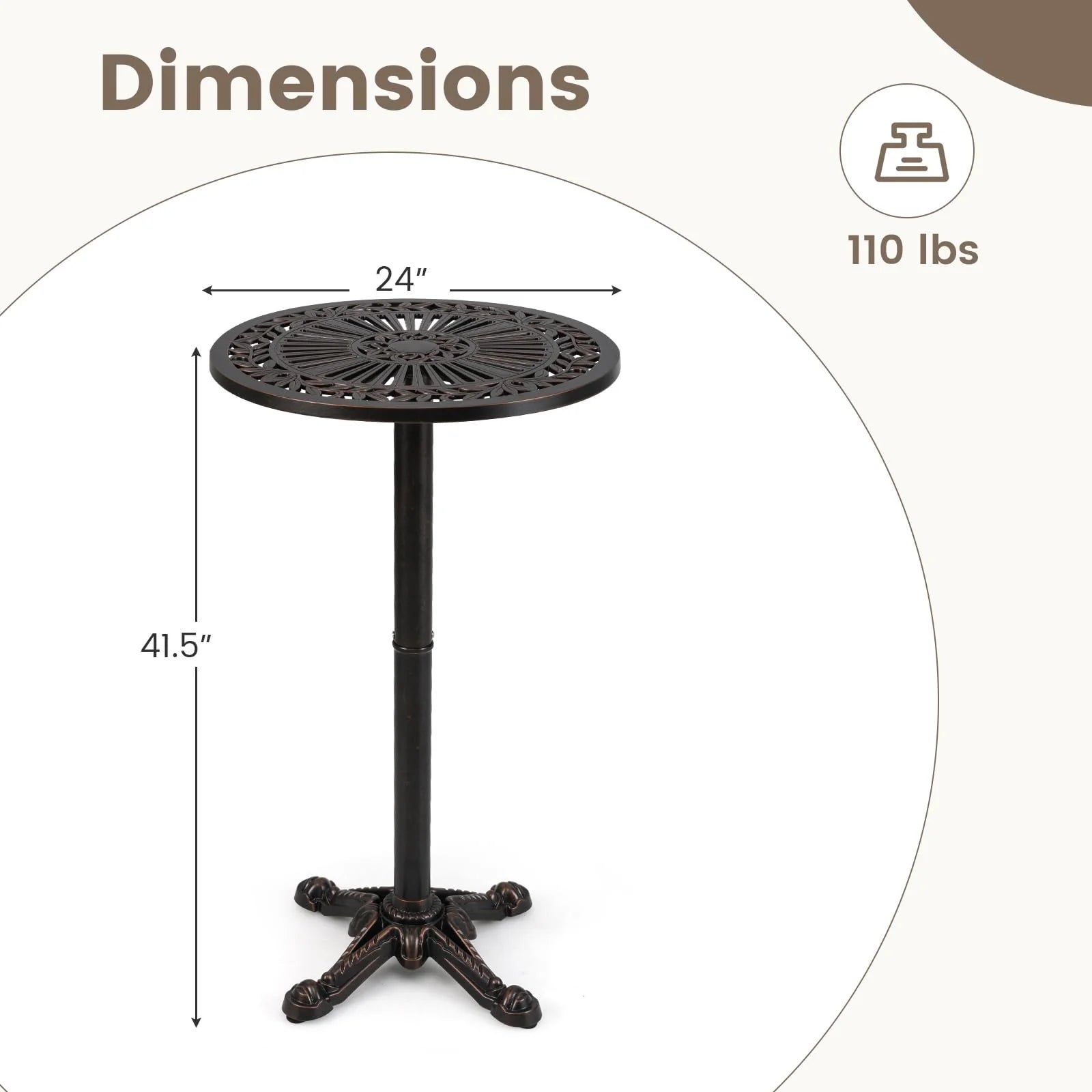 Tangkula 24" Outdoor Round Bar Table Cast Aluminum Heavy Duty Patio High Table with Stable Cross-Shaped - Product image 3