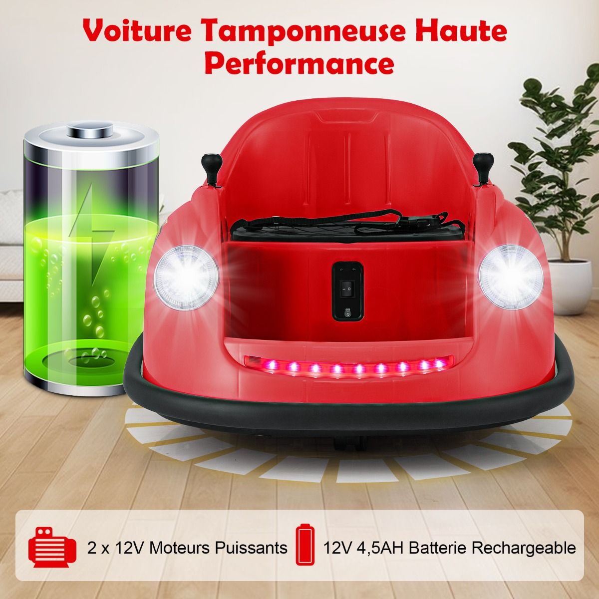 12V Electric Bumper Car for Kids Battery Powered Remote Control LED Lights Music for Ages 2-5 Pink/Red/Blue -