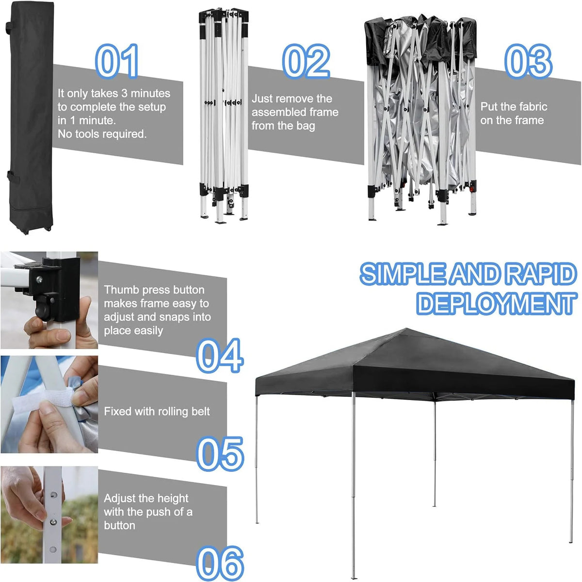 GVDV Canopy Tent, 10x10 Ft Easy Pop up Outdoor Canopy Tent, Portable Straight Leg Gazebo Instant Canopy - Product image 43