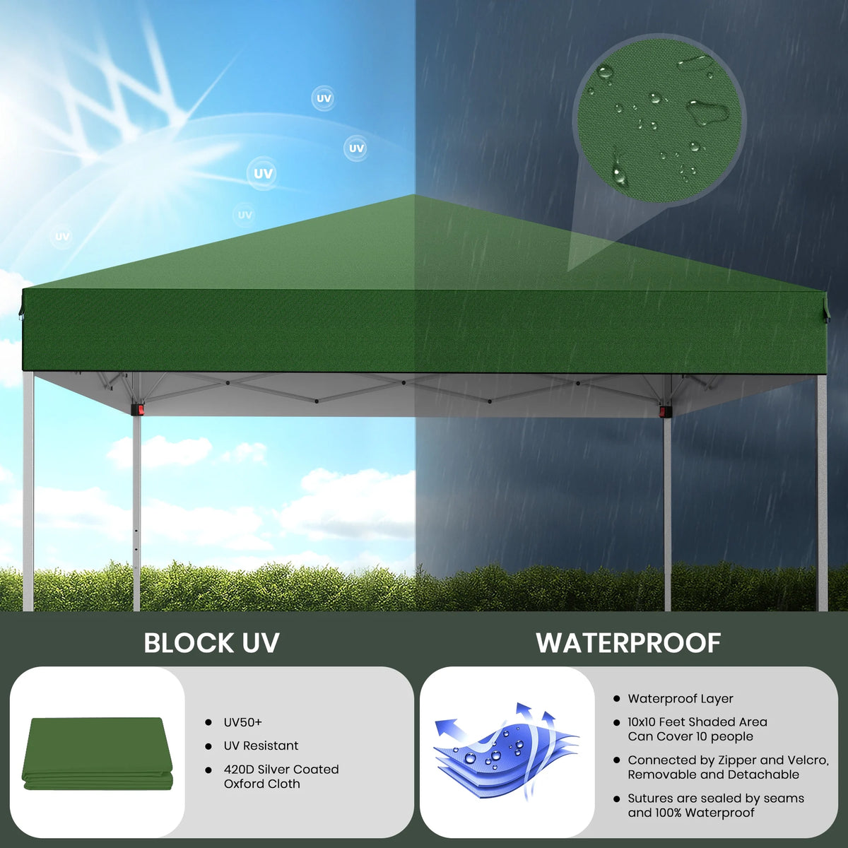 GVDV Canopy Tent, 10x10 Ft Easy Pop up Outdoor Canopy Tent, Portable Straight Leg Gazebo Instant Canopy - Product image 18