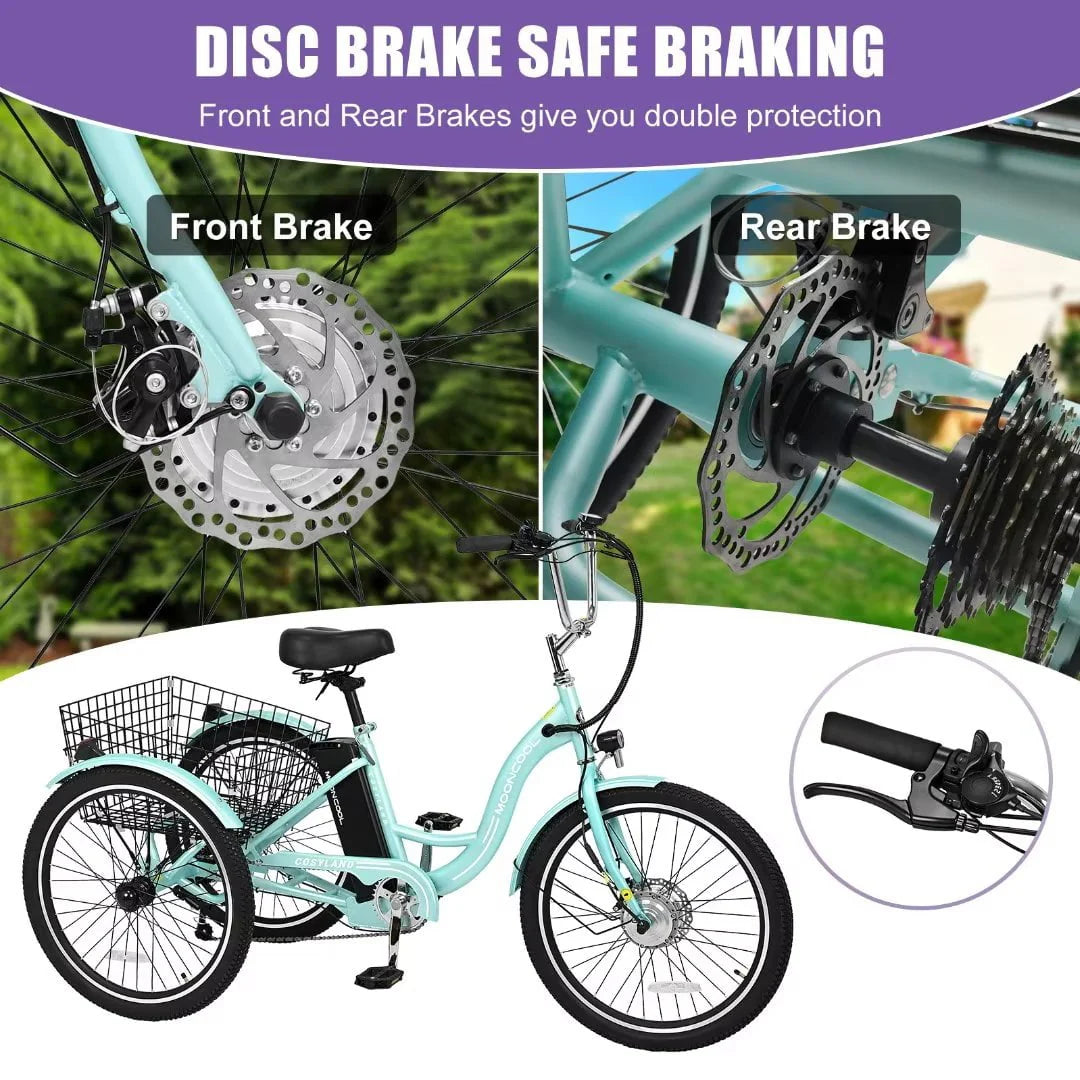 Docred 24" Electric Tricycle for Adults & Seniors, 7 Speed 3 Wheel E - Bike with Large Basket/Low - Product image 9