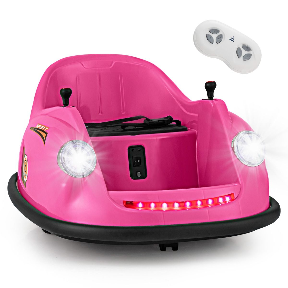 12V Electric Bumper Car for Kids Battery Powered Remote Control LED Lights Music for Ages 2-5 Pink/Red/Blue -