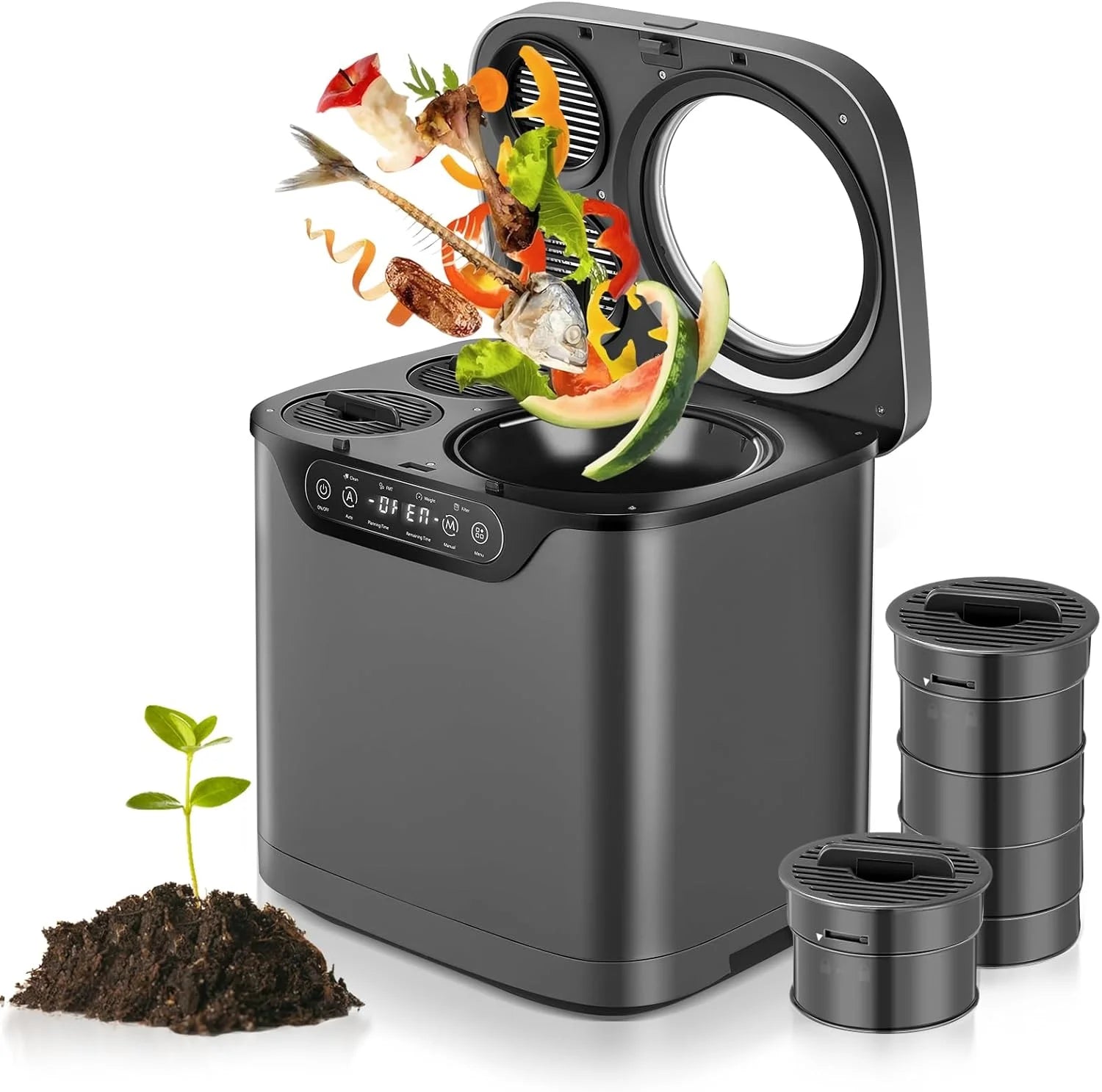 4 L Electric Composter for Kitchen, Countertop Compost Bin Indoor with Visible Window, LED Display - Product image 6