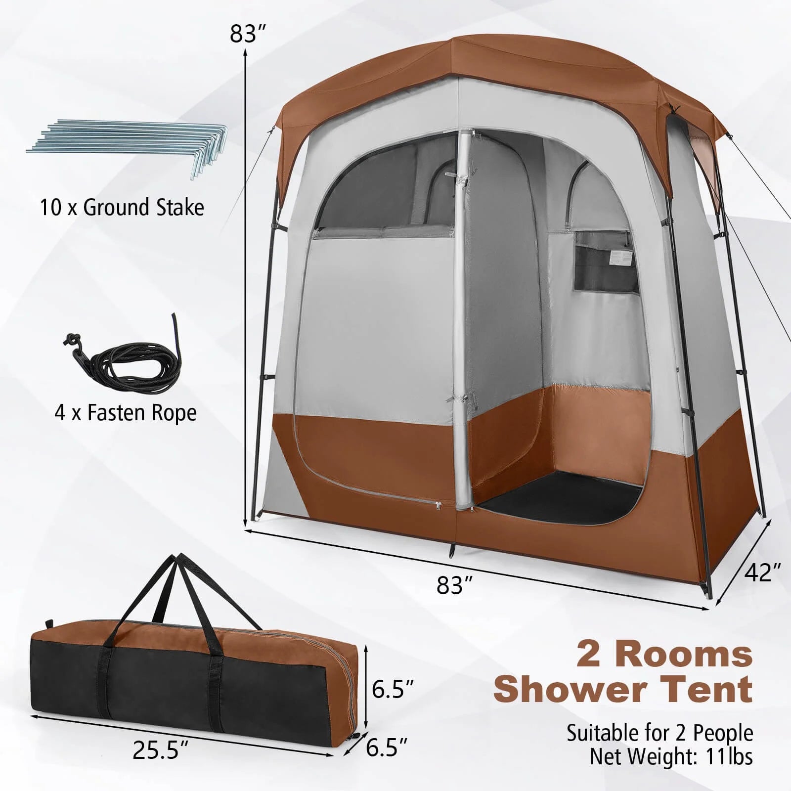 Favory Double - Room Shower Tent, Oversize Space Privacy Shelter for Camping with Floor - Product image 4