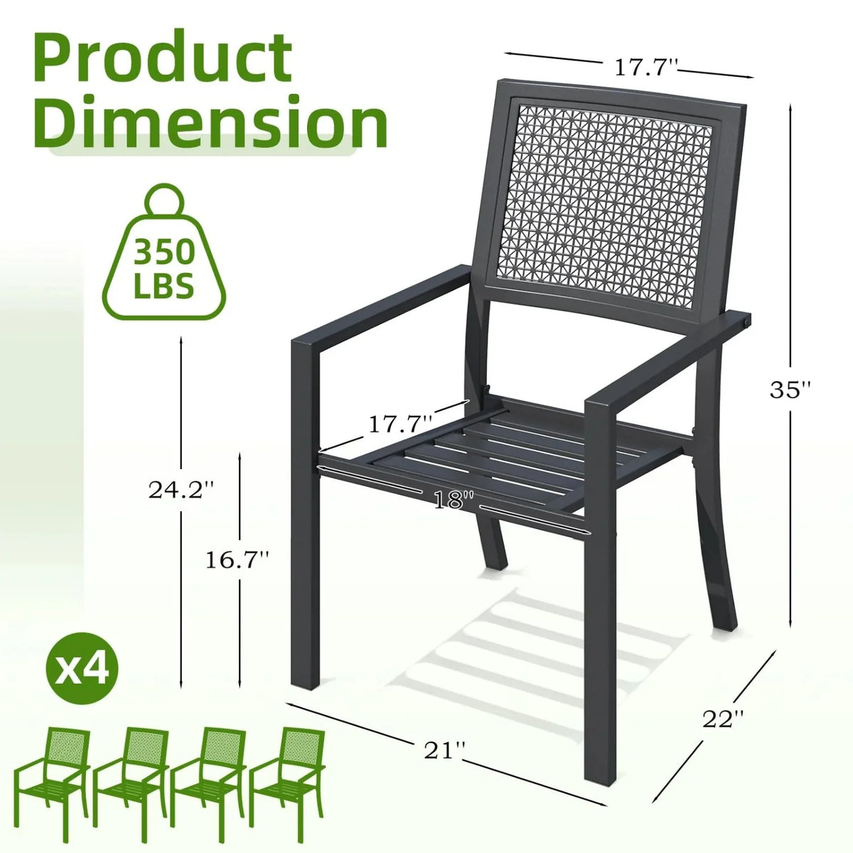AECOJOY Outdoor Patio Dining Chairs with Armrest, Stackable Arm Chairs - Product image 4
