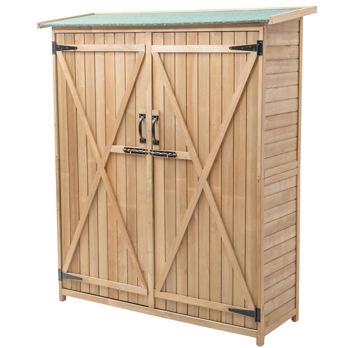 Wooden Garden Shed Outdoor Garden Shed Double Doors with Latch Sloped Asphalt Roof Outdoor Garden Shed 140 x 50 x 162 cm Natural -