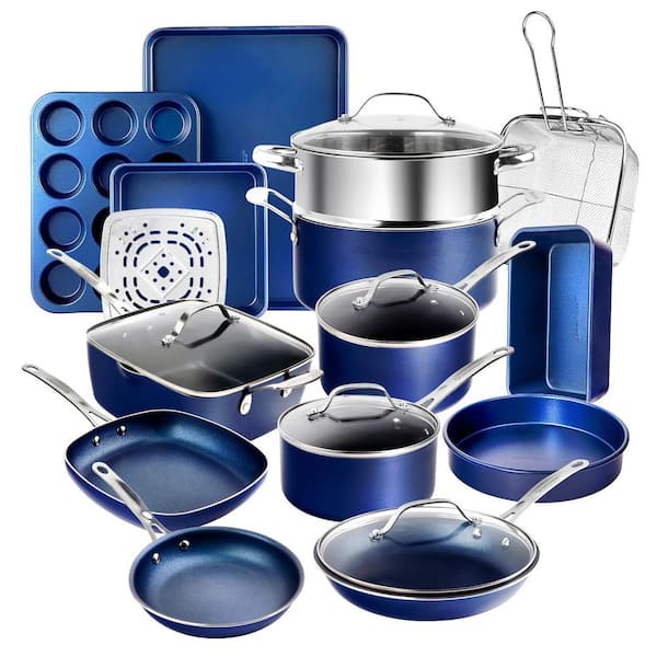 Classic Blue 20-Piece Aluminum Ultra-Durable Non-Stick Diamond Infused Cookware and Bakeware Set - Product image 1