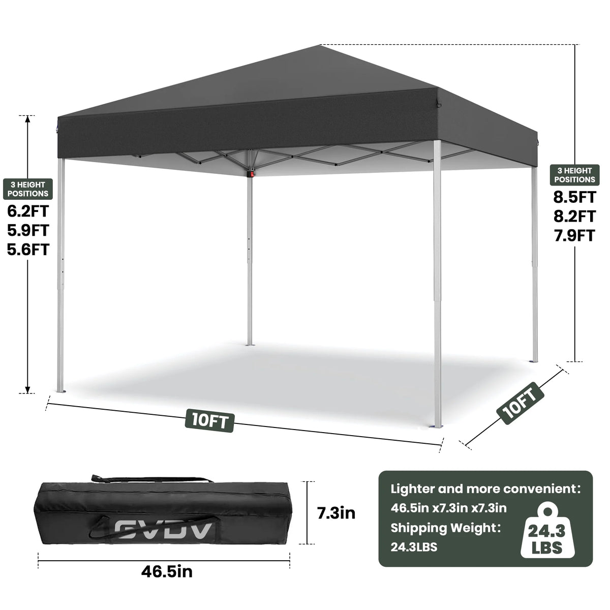 GVDV Canopy Tent, 10x10 Ft Easy Pop up Outdoor Canopy Tent, Portable Straight Leg Gazebo Instant Canopy - Product image 33