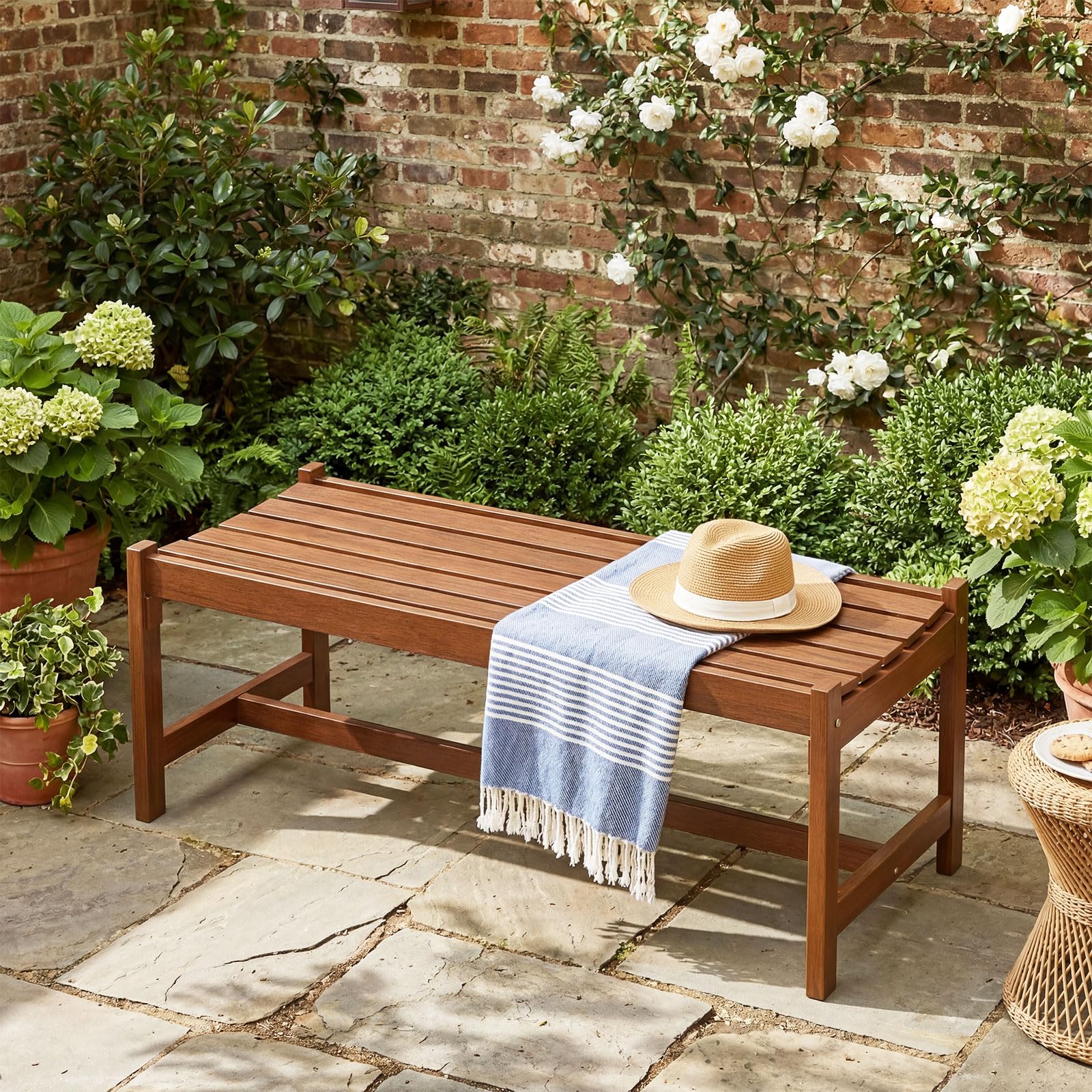 Tangkula Outdoor Wood Bench Backless Set of 1/2 Solid Hardwood Patio Dining Bench(1/2) - Product image 4