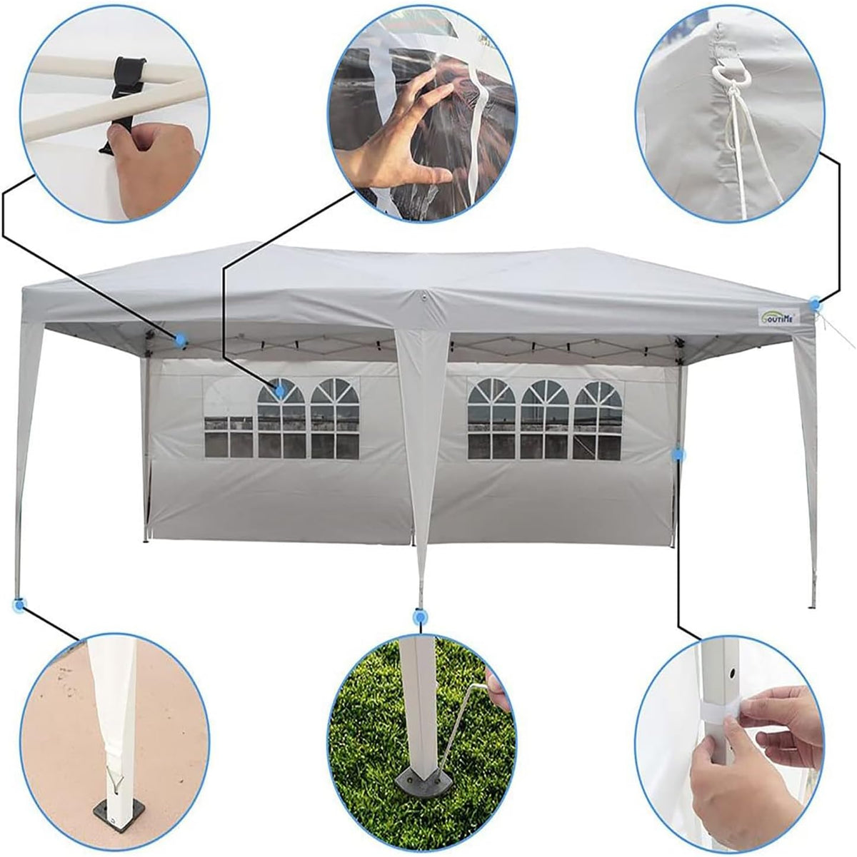 Goutime Folding Gazebo 3x6, Pop up Canopy Gazebo Party Tent, 4 Detachable Walls Even Bag on Wheels, Outdoor Garden Shelter, Party Tent (White)