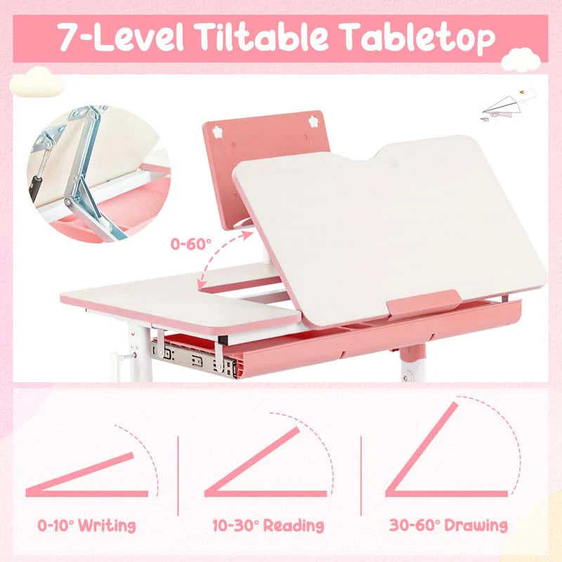 Height-Adjustable Kids Study Desk Chair Set, Tiltable Student Writing Table & Chair Set with Book Stand - Product image 5