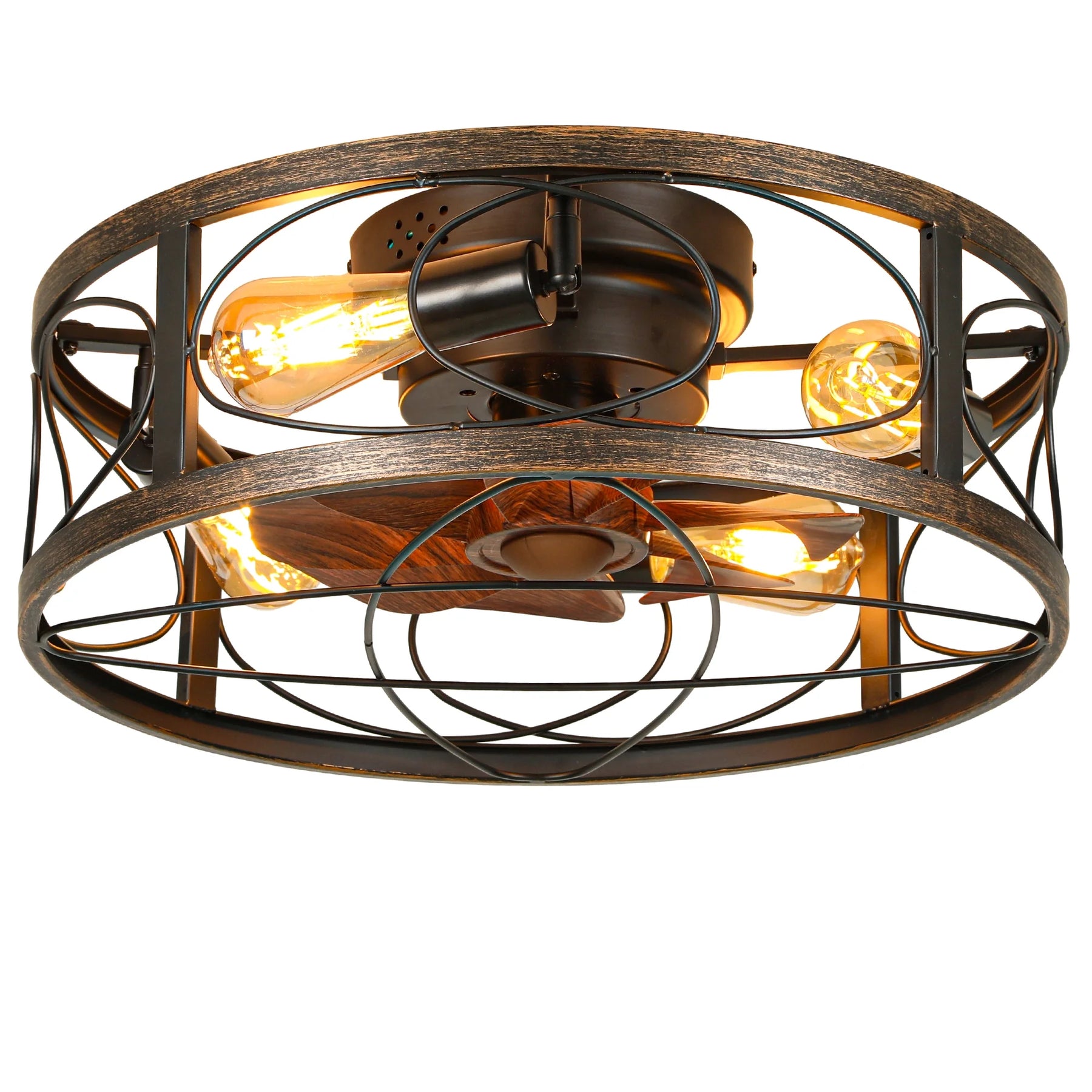 Dextrus 20" Caged Ceiling Fan with Lights and Remote Control, Rustic Farmhouse Flush Mount Design with - Product image 6