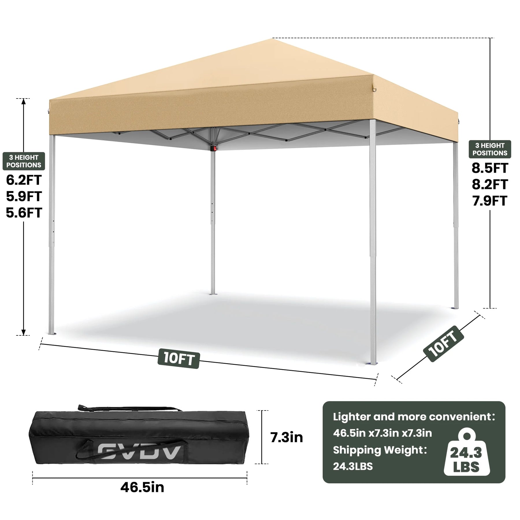 GVDV Canopy Tent, 10x10 Ft Easy Pop up Outdoor Canopy Tent, Portable Straight Leg Gazebo Instant Canopy - Product image 73