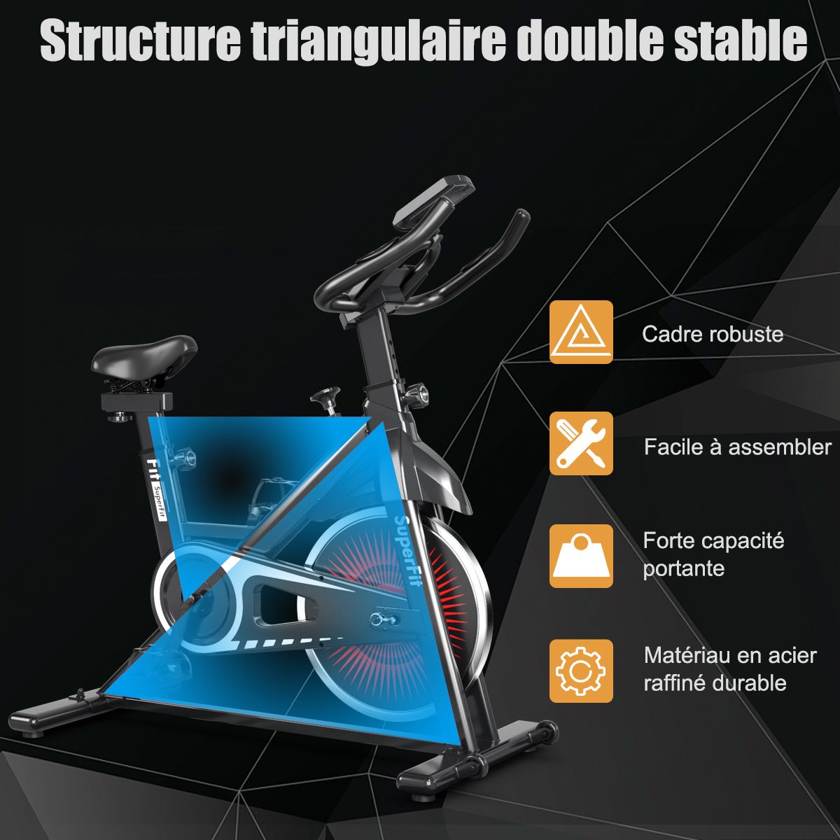 Quiet exercise bike with steel wheel and handlebars -