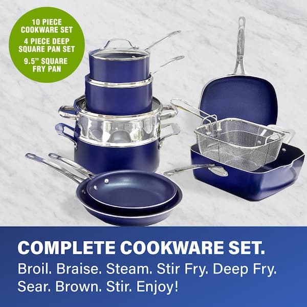 Classic Blue 20-Piece Aluminum Ultra-Durable Non-Stick Diamond Infused Cookware and Bakeware Set - Product image 2