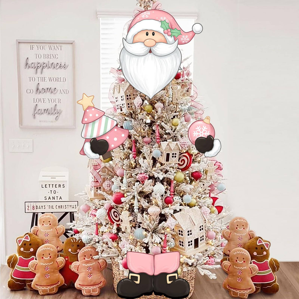 Auirre Santa Claus Christmas Tree Topper Head Arms and Legs, Xmas Pink Decorative Tree Ornaments Decor, Funny Holiday Indoor Home Decorations Party
