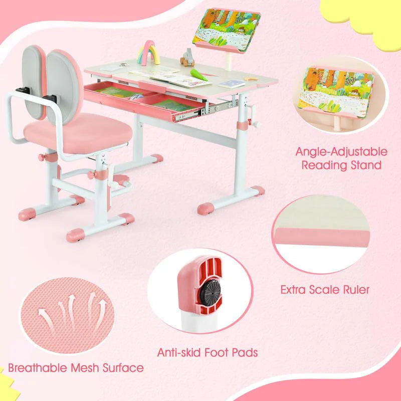 Height-Adjustable Kids Study Desk Chair Set, Tiltable Student Writing Table & Chair Set with Book Stand - Product image 7