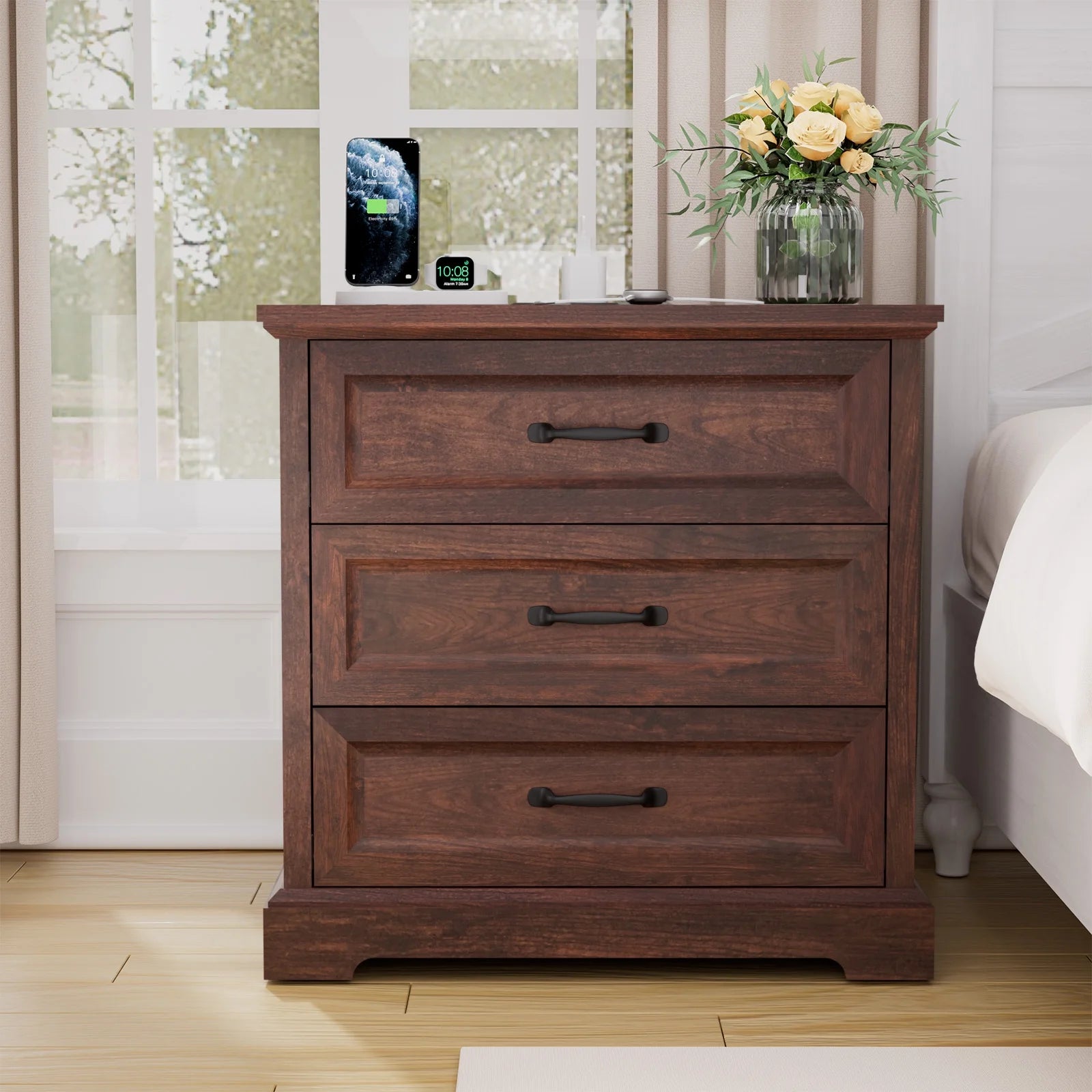Hommpa Farmhouse 3 Drawers Nightstand with Charging Station, Rustic Wood Night Stand with Drawers for - Product image 36