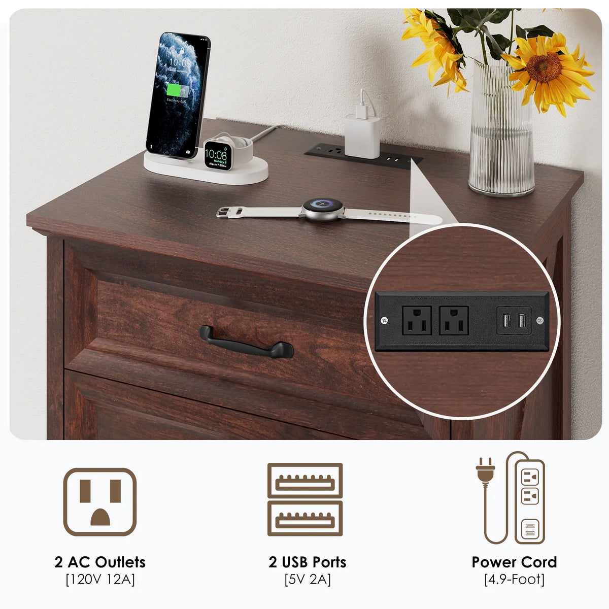 Hommpa Farmhouse 3 Drawers Nightstand with Charging Station, Rustic Wood Night Stand with Drawers for - Product image 31